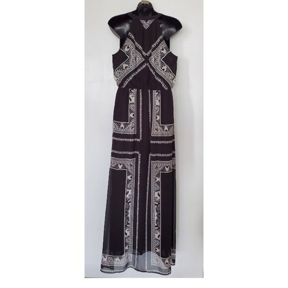 Old Navy Flowy Black & White Sleeveless V-Neck Maxi Dress w Elastic Waist Size M - Picture 3 of 10